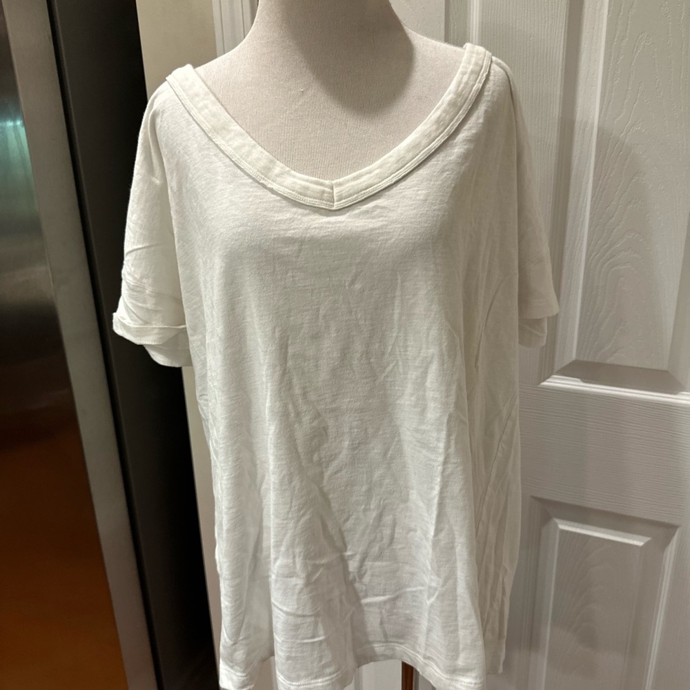 aerie White V-Neck Relaxed Oversized Short Sleeve Tee XS-L